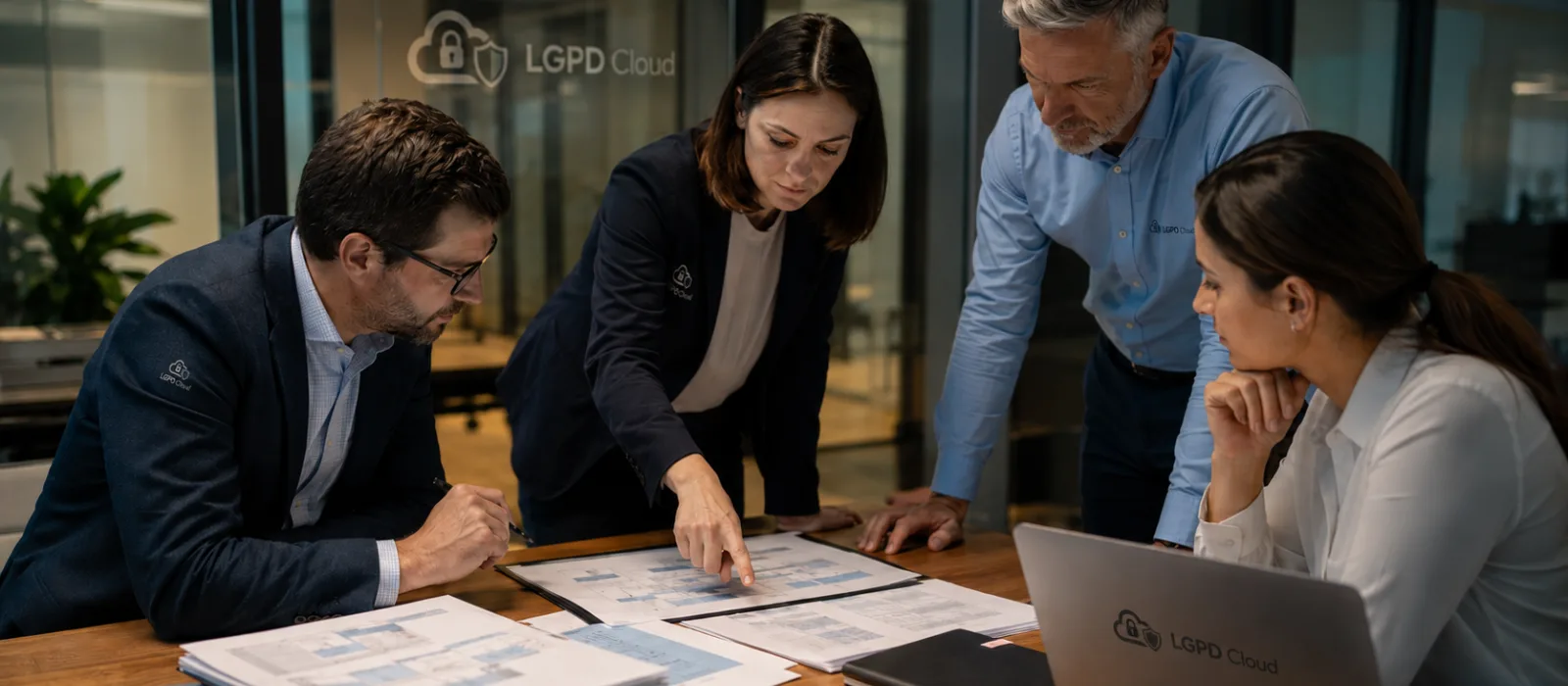 Imagem ilustrativa - Pessoas apontando para um papel - LGPD Cloud